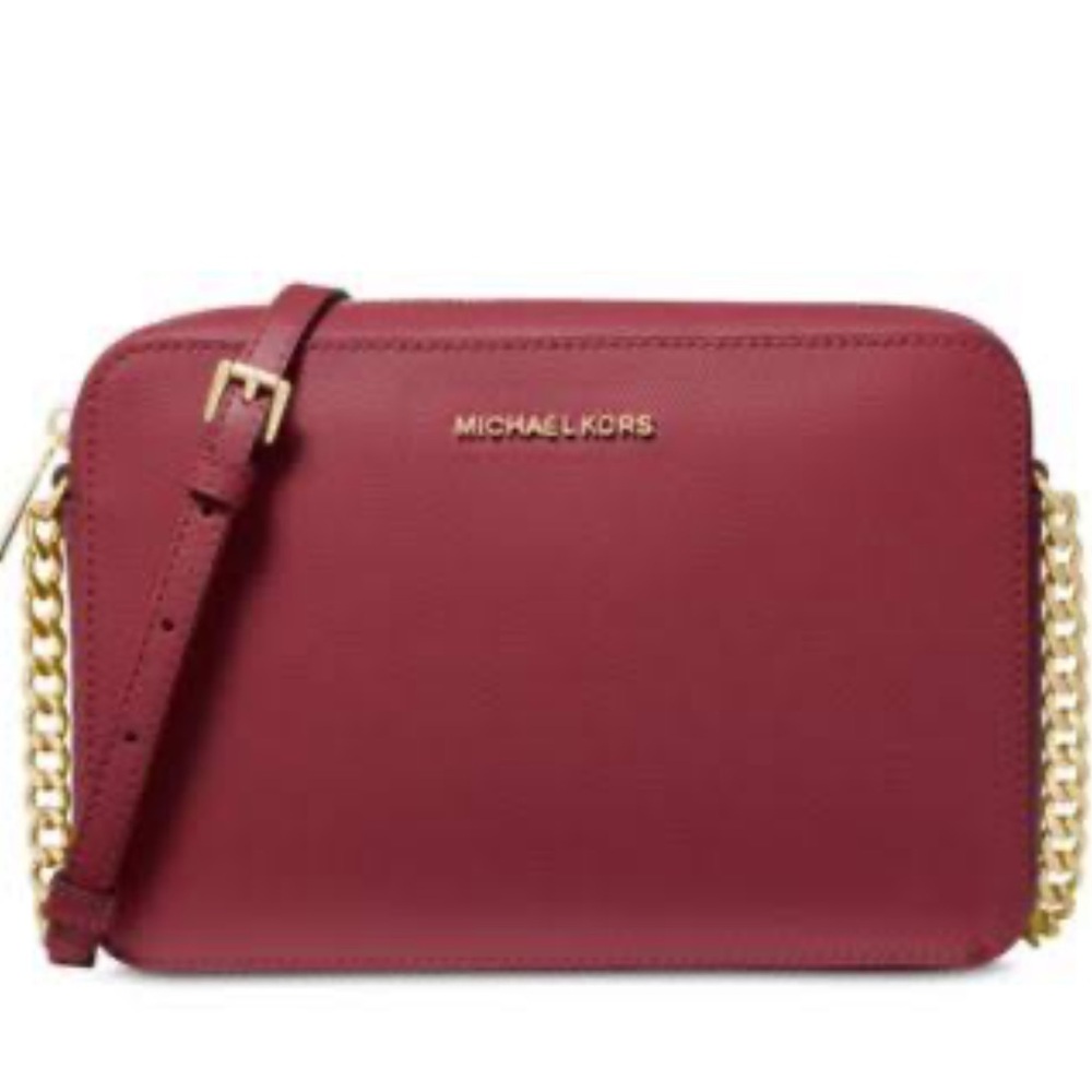 Michael Kors Wine Red Crossbody Bag with Gold Chain